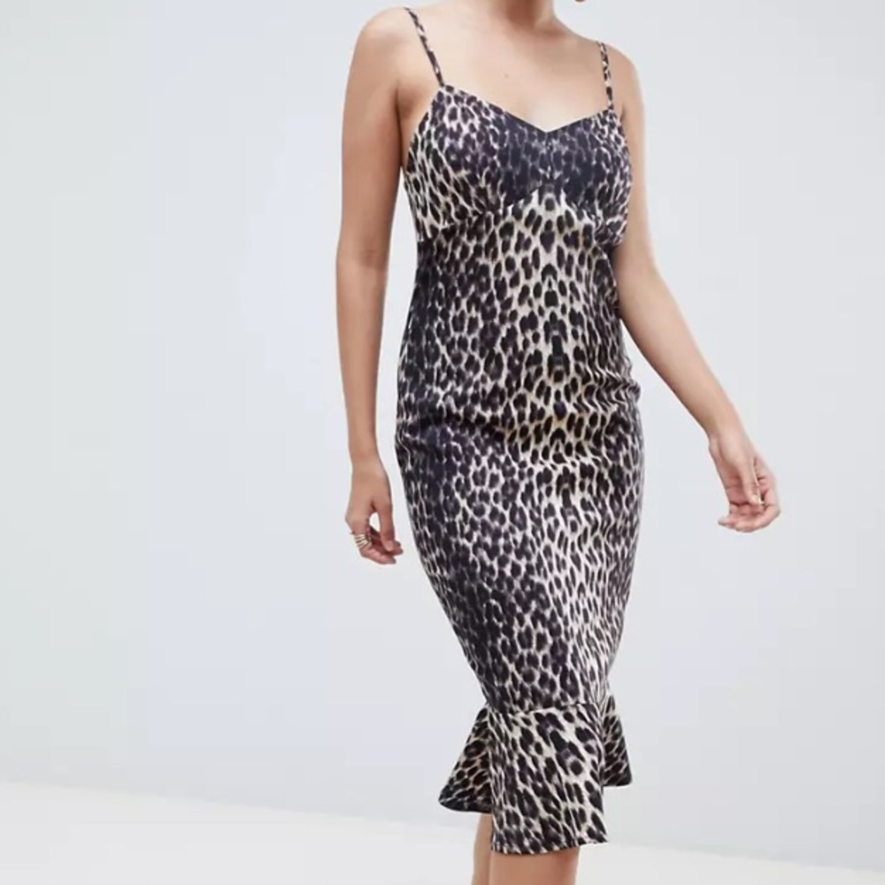ASOS Leopard Print Slip Midi Dress with Pephem